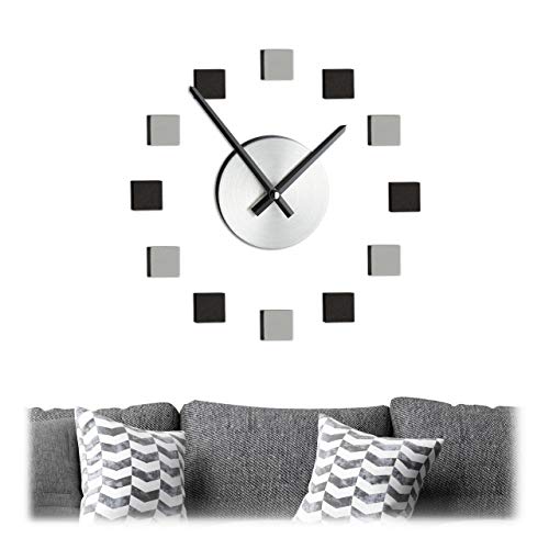 Relaxdays Wanduhr DIY, Uhr Wandtattoo zum Kleben, Größe variabel, modernes Zifferblatt, 3D Wanduhr, silber/schwarz/grau, 1 Stück von Relaxdays