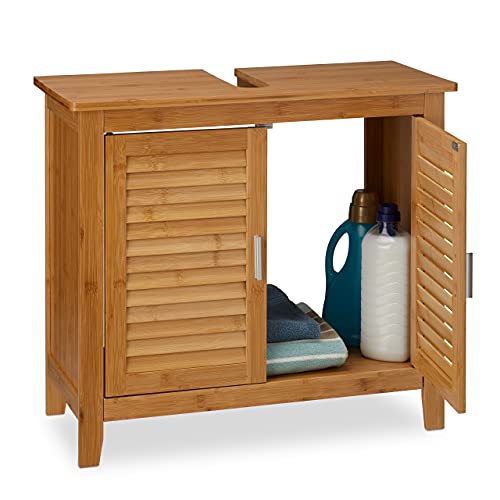 Relaxdays Waschbeckenunterschrank LAMELL, 2 Türen, Waschbecken & Waschtisch, Bambus & MDF, HBT: 60 x 67 x 30 cm, natur von Relaxdays