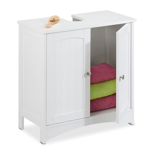 Relaxdays Waschbeckenunterschrank mit 2 Türen, HxBxT: 60 x 60 x 31 cm, aus MDF, Badunterschrank für Waschbecken, weiß von Relaxdays