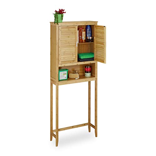 Relaxdays Waschmaschinenschrank Lamell Bambus, Überschrank, Badschrank mit Flügeltüren, Holz, Ablage, HxBxT: ca. 176 x 70 x 22,5 cm, natur von Relaxdays