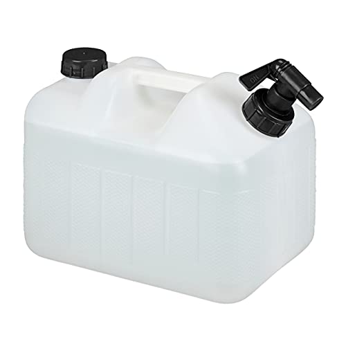 Relaxdays Wasserkanister mit Hahn, 10 Liter, Kunststoff bpa-frei, Schraubdeckel, Griff, Camping Kanister, weiß/schwarz von Relaxdays