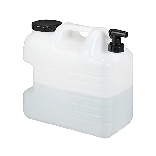 Relaxdays Wasserkanister mit Hahn, 20 Liter, Kunststoff bpa-frei, Weithals Deckel, Griff, Camping Kanister, weiß/schwarz von Relaxdays