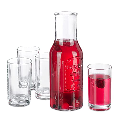 Relaxdays Wasserkaraffe Set mit Gläsern, 5-teiliges Set, 1,5 l, 200 ml, Karaffe ohne Deckel, Wassergläser, transparent von Relaxdays