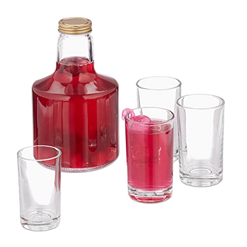 Relaxdays Wasserkaraffe Set mit Gläsern, Glasflasche mit Deckel, 1 Liter, 4 Trinkgläser, 200 ml, Gläser Set, transparent von Relaxdays