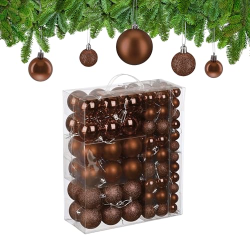 Relaxdays Weihnachtskugeln im 138er Set, Kunststoff, glitzernde, Matte, glänzende Baumkugeln, Christbaumschmuck, braun Relaxdays Weihnachtskugeln im 138er Set, Kunststoff, glitzernde, Matte, glänzende Baumkugeln, Christbaumschmuck, braun von Relaxdays