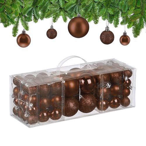 Relaxdays Weihnachtskugeln im 76er Set, Kunststoff, glitzernde, Matte, glänzende Baumkugeln, Christbaumschmuck, braun Relaxdays Weihnachtskugeln im 76er Set, Kunststoff, glitzernde, Matte, glänzende Baumkugeln, Christbaumschmuck, braun von Relaxdays