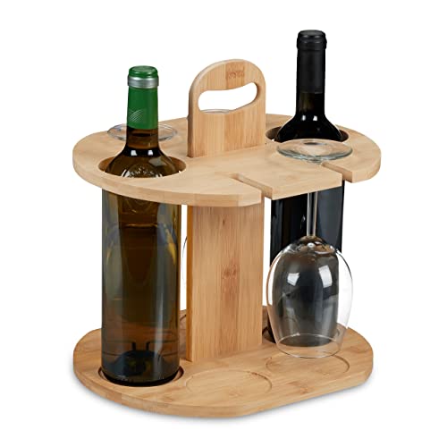 Relaxdays Weinbutler, Bambus, Weinhalter für 2 Flaschen & 4 Gläser, HBT: 30,5x30x25 cm, Geschenk Weinliebhaber, Natur von Relaxdays