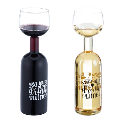 Relaxdays Weinflasche Glas, XL Weinglas mit Spruch, Fun Geschenk für Weinliebhaber, Weinflaschenglas 750 ml, transparent von Relaxdays