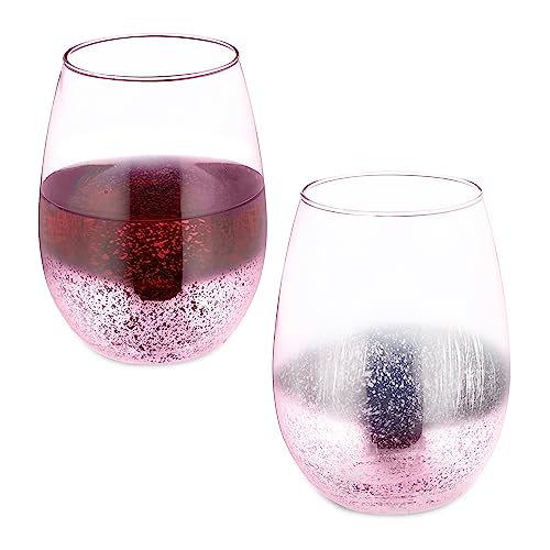 Relaxdays Weingläser ohne Stiel, 2er Set, Rotweinbecher, je 500 ml Fassungsvermögen, Wassergläser, Dessertgläser, rosa von Relaxdays