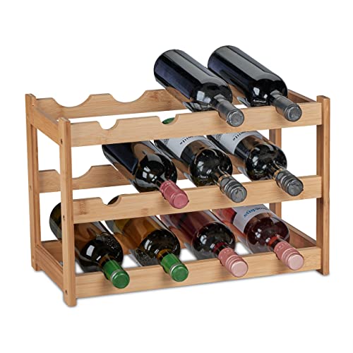 Relaxdays Weinregal, 12 Flaschen, Bambus, HxBxT: 30 x 45 x 23,5 cm, Weinhalter stehend, Küche & Bar, Weinständer, Natur von Relaxdays
