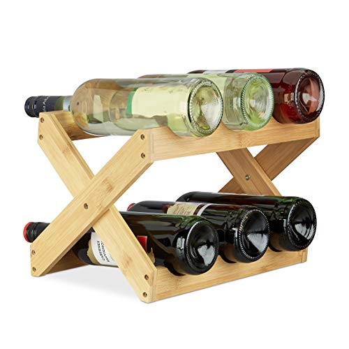 Relaxdays Weinregal Bambus, X Shape, 6 Flaschen, Landhaus-Stil, klein, Flaschenregal faltbar, HBT 22 x 36 x 20 cm, Natur von Relaxdays