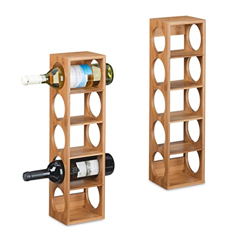 Relaxdays Weinregal für 5 Flaschen, 2er Set, Weinständer Bambus, HBT: 53 x 14 x 12 cm, Weinhalter stehend, Küche, Natur von Relaxdays