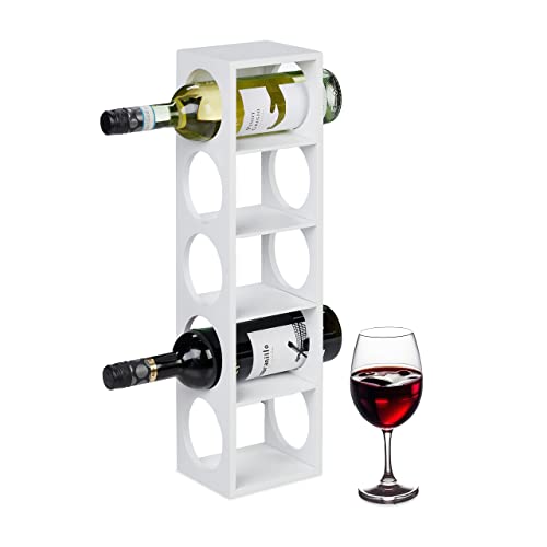 Relaxdays Weinregal für 5 Flaschen, Weinständer Bambus, HBT: 53 x 14 x 12 cm, stehender Weinflaschenhalter, Küche, weiß von Relaxdays