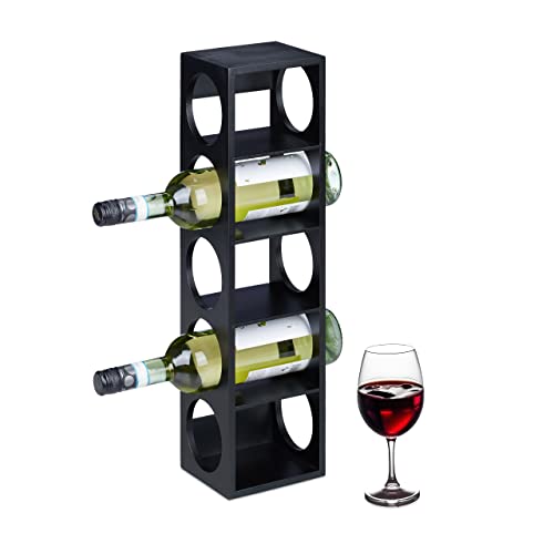 Relaxdays Weinregal für 5 Flaschen, Weinständer Bambus, HxBxT: 53 x 14 x 12 cm, stehender Weinflaschenhalter, schwarz von Relaxdays