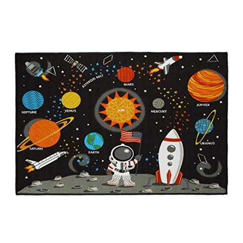 Relaxdays Weltall Teppich, 150x100 cm Kinderteppich, Kurzflor, Anti Rutsch Beschichtung, Sonne und Planeten, bunt, 1 Stück von Relaxdays