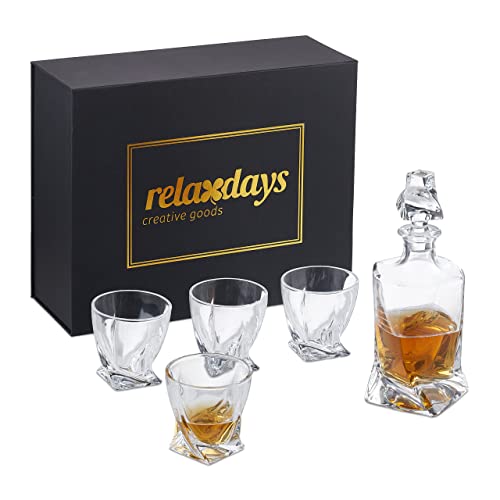 Relaxdays Whisky Set, 5-teilig, Whiskykaraffe 800 ml, 4 Whiskygläser 300 ml, Cognac Dekanter, Geschenkbox, transparent von Relaxdays