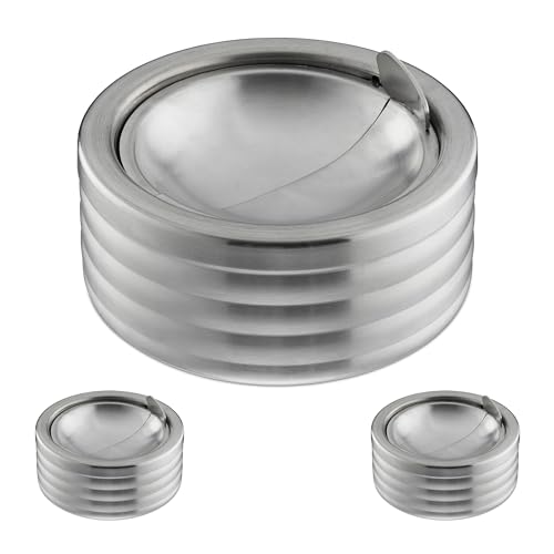 Relaxdays Windaschenbecher, 3er Set, Klappdeckel, draußen & drinnen, Edelstahl, runder Ascher, HxD: 7 x 11,5 cm, Silber Relaxdays Windaschenbecher, 3er Set, Klappdeckel, draußen & drinnen, Edelstahl, runder Ascher, HxD: 7 x 11,5 cm, Silber von Relaxdays