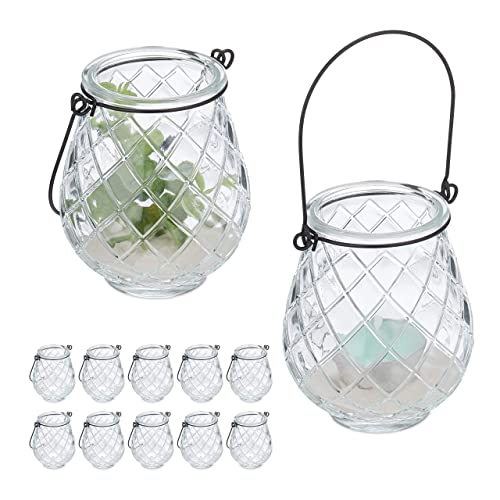 Relaxdays Windlicht, 12er Set, Glas, mit Henkel, HxD: 10 x 8,5 cm, innen & außen, Teelichthalter, transparent/schwarz Relaxdays Windlicht, 12er Set, Glas, mit Henkel, HxD: 10 x 8,5 cm, innen & außen, Teelichthalter, transparent/schwarz von Relaxdays