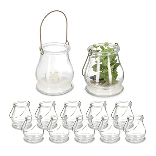Relaxdays Windlicht, 12er Set, aus Glas, mit Henkel, innen & außen, Teelichthalter, HxD: 10 x 8,5 cm, transparent/Gold Relaxdays Windlicht, 12er Set, aus Glas, mit Henkel, innen & außen, Teelichthalter, HxD: 10 x 8,5 cm, transparent/Gold von Relaxdays