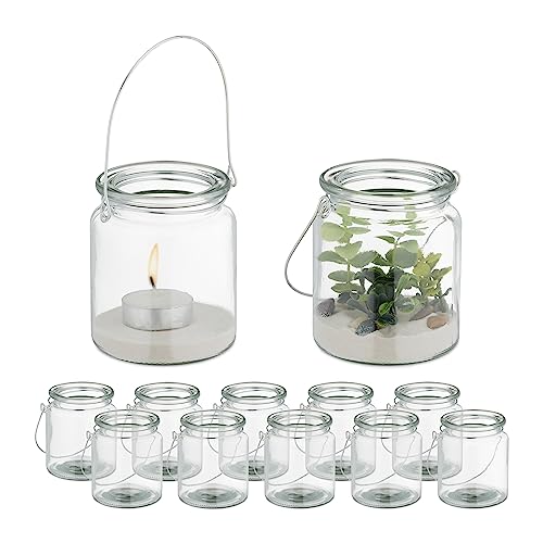 Relaxdays Windlicht Glas, 12er Set, Teelichthalter mit Henkel, HxD: 9,5 x 8 cm, runde Kerzengläser, transparent/Silber Relaxdays Windlicht Glas, 12er Set, Teelichthalter mit Henkel, HxD: 9,5 x 8 cm, runde Kerzengläser, transparent/Silber von Relaxdays