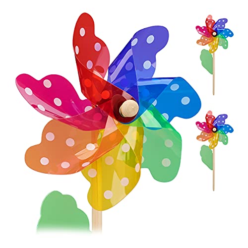 Relaxdays Windrad 2er Set, mit Pünktchennmuster und Dekoblatt, Windmühle für Garten, Balkon & Terrasse, Holz/PP, bunt Relaxdays Windrad 2er Set, mit Pünktchennmuster und Dekoblatt, Windmühle für Garten, Balkon & Terrasse, Holz/PP, bunt von Relaxdays