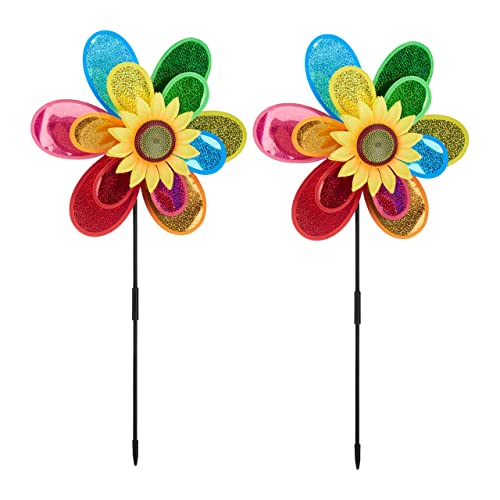 Relaxdays Windrad Blume, 2er Set, Windspielstecker Garten & Balkon, HBT: 75 x 38 x 14 cm, Windmühle reflektierend, bunt Relaxdays Windrad Blume, 2er Set, Windspielstecker Garten & Balkon, HBT: 75 x 38 x 14 cm, Windmühle reflektierend, bunt von Relaxdays
