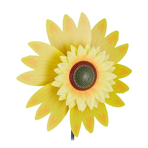 Relaxdays Windrad Blume, Deko Sonnenblume, für Kinder, für Balkon, Terrasse und Garten, Gartenstecker, 70 cm hoch, gelb von Relaxdays