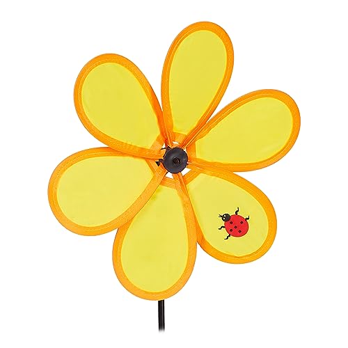 Relaxdays Windrad Blume, Windspiel Stecker für Garten & Balkon, HBT 67,5 x 24 x 5 cm, Windmühle Marienkäfer, gelb/orange von Relaxdays