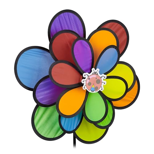 Relaxdays Windrad Blume, Windspiel Stecker für Garten & Balkon, HBT: 86,5 x 36,5 x 14 cm, Blumenstecker Regenbogen, bunt von Relaxdays