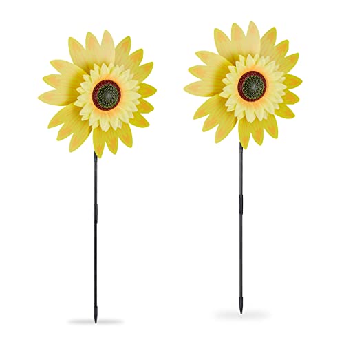 Relaxdays Windrad Sonnenblume, 2er Set, H x B x T: 76 x 29 x 8 cm, Doppel-Windrad für Garten & Balkon, zum Stecken, gelb von Relaxdays