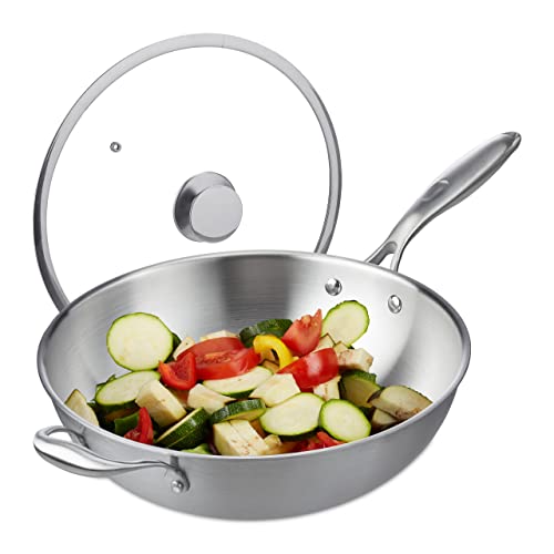 Relaxdays Wok, Ø 32 cm, Edelstahl unbeschichtet, Glasdeckel, Gas-, Elektro-, Induktionsherd, Wokpfanne mit Griff, silber Relaxdays Wok, Ø 32 cm, Edelstahl unbeschichtet, Glasdeckel, Gas-, Elektro-, Induktionsherd, Wokpfanne mit Griff, silber von Relaxdays