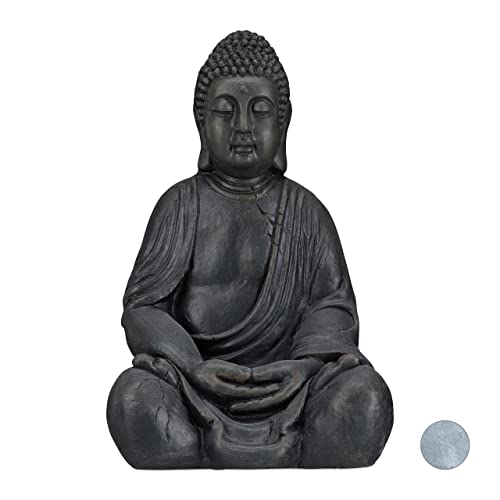 Relaxdays XL Buddha Figur sitzend, 50 cm hoch, Feng Shui, Outdoor, Garten Dekofigur, große Zen Buddha Statue, dunkelgrau von Relaxdays