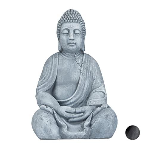 Relaxdays XL Buddha Figur sitzend, 50 cm hoch, Feng Shui, Outdoor, Garten Dekofigur, große Zen Buddha Statue, hellgrau von Relaxdays