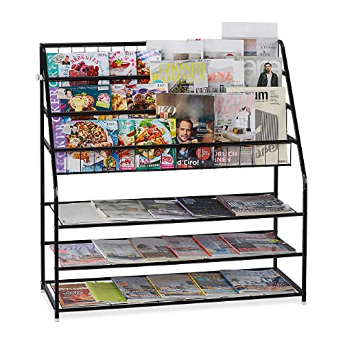 Relaxdays XL Zeitschriftenregal, HBT: 96 x 97 x 37 cm, Metall, freistehend, Zeitschriftenständer für Wohnzimmer, schwarz, 1 Stück von Relaxdays