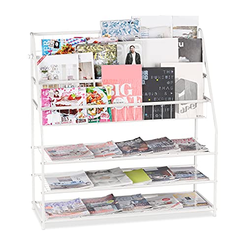 Relaxdays XL Zeitschriftenregal, HBT: 96 x 97 x 37 cm, Metall, freistehend, Zeitschriftenständer für Wohnzimmer, weiß von Relaxdays