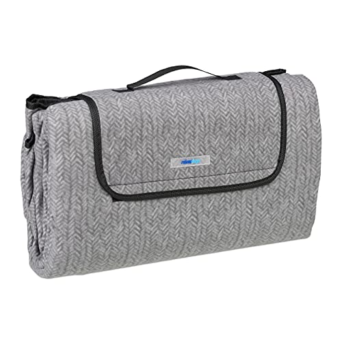 Relaxdays XXL Picknickdecke, 200x200 cm, Fleece Stranddecke, Muster, wärmeisoliert, wasserdicht, mit Tragegriff, grau Relaxdays XXL Picknickdecke, 200x200 cm, Fleece Stranddecke, Muster, wärmeisoliert, wasserdicht, mit Tragegriff, grau von Relaxdays