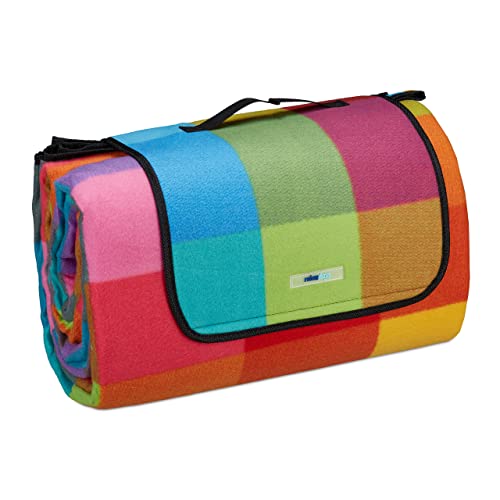 Relaxdays XXL Picknickdecke, 200x300 cm, isoliert, wasserdicht, Karierte Fleece Stranddecke, weich, Tragegriff, bunt von Relaxdays