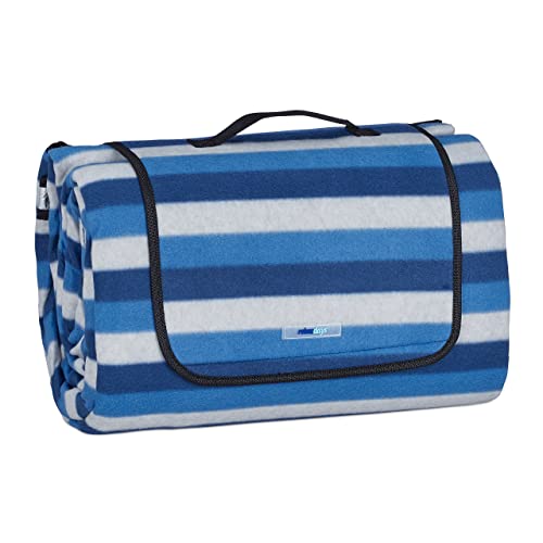 Relaxdays XXL Picknickdecke, 200x300 cm, isoliert, wasserdicht, gestreifte Fleece Stranddecke, Tragegriff, blau/weiß Relaxdays XXL Picknickdecke, 200x300 cm, isoliert, wasserdicht, gestreifte Fleece Stranddecke, Tragegriff, blau/weiß von Relaxdays