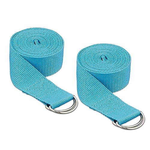 Relaxdays Yogagurt 2er Set, Dehnungshilfe, 250 x 3,8 cm, Yogaband für Anfänger und Fortgeschrittene, Baumwolle, hellblau von Relaxdays