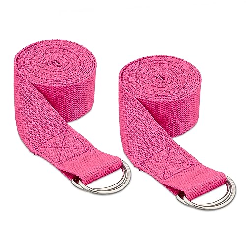 Relaxdays Yogagurt 2er Set, Dehnungshilfe, 250 x 3,8 cm, Yogaband für Anfänger und Fortgeschrittene, Baumwolle, pink von Relaxdays