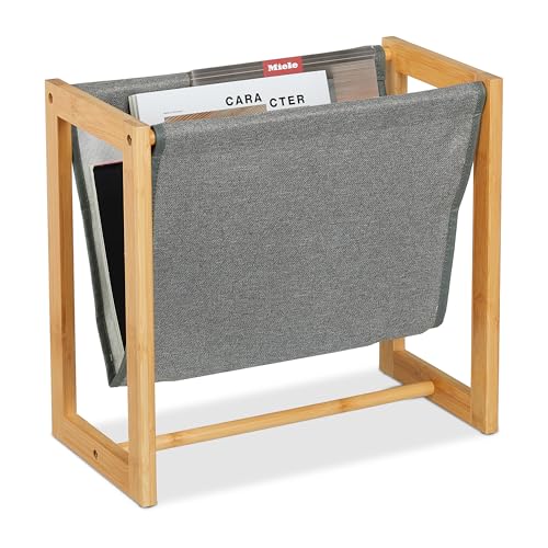 Relaxdays Zeitschriftenhalter, Bambus & Stoff, HBT: 37 x 39,5 x 21 cm, A4, Magazinhalter, Zeitungshalter, natur/grau Relaxdays Zeitschriftenhalter, Bambus & Stoff, HBT: 37 x 39,5 x 21 cm, A4, Magazinhalter, Zeitungshalter, natur/grau von Relaxdays