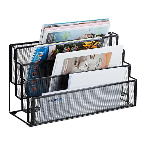 Relaxdays Zeitschriftenhalter Metall, 4 Fächer, Dokumentenablage Büro, HBT: 26x45x18 cm, Magazinhalter, Briefe, schwarz Relaxdays Zeitschriftenhalter Metall, 4 Fächer, Dokumentenablage Büro, HBT: 26x45x18 cm, Magazinhalter, Briefe, schwarz von Relaxdays