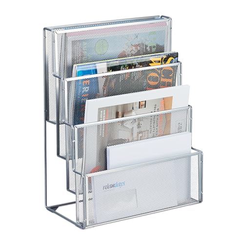Relaxdays Zeitschriftenhalter Metall, 4 Fächer, Dokumentenablage Büro, HBT: 43x33x18 cm, Magazinhalter, Briefe, Silber, 100% Stahl Relaxdays Zeitschriftenhalter Metall, 4 Fächer, Dokumentenablage Büro, HBT: 43x33x18 cm, Magazinhalter, Briefe, Silber, 100% Stahl von Relaxdays