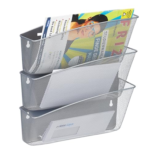 Relaxdays Zeitschriftenhalter Wand, 3er Set, Zeitungsablage, Wandfächer, HBT 39x36x12 cm, Magazinhalter, Metall, Silber von Relaxdays