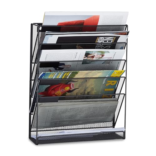 Relaxdays Zeitschriftenhalter Wand, Prospekthalter A4, Zeitschriften Wandhalter, Metall, HxBxT: 40 x 32 x 10 cm, schwarz von Relaxdays