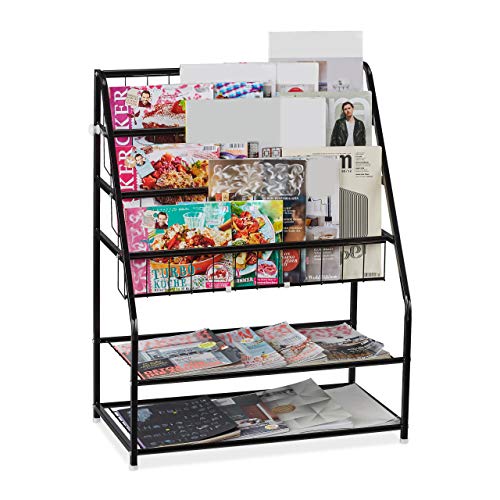 Relaxdays Zeitschriftenregal Metall, HBT: 81 x 67 x 37 cm, moderner Magazinständer, freistehend, für Wohnzimmer, schwarz, 1 Stück von Relaxdays
