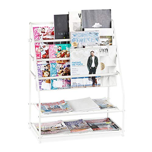 Relaxdays Zeitschriftenregal Metall, HBT: 81 x 67 x 37 cm, moderner Magazinständer, freistehend, für Wohnzimmer, weiß von Relaxdays