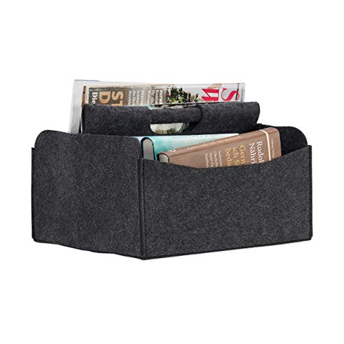 Relaxdays Zeitungskorb aus Filz, H x B x T: 22 x 31 x 29 cm, 2 Fächer, mit Griff, faltbarer Zeitungsständer, anthrazit Relaxdays Zeitungskorb aus Filz, H x B x T: 22 x 31 x 29 cm, 2 Fächer, mit Griff, faltbarer Zeitungsständer, anthrazit von Relaxdays
