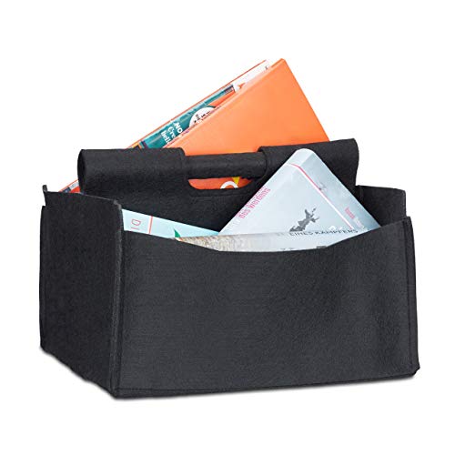 Relaxdays Zeitungskorb aus Filz, H x B x T: 22 x 32 x 29 cm, 2 Fächer, mit Griff, faltbarer Zeitungsständer, schwarz Relaxdays Zeitungskorb aus Filz, H x B x T: 22 x 32 x 29 cm, 2 Fächer, mit Griff, faltbarer Zeitungsständer, schwarz von Relaxdays