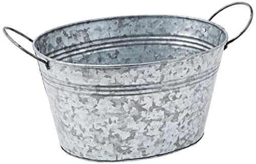 Relaxdays Zinkwanne 4er Set, verzinkte Blechwanne für Garten, ovale Kübel, Dekowannen, HxBxT: 15,5x29x17,5cm, Silber von Relaxdays